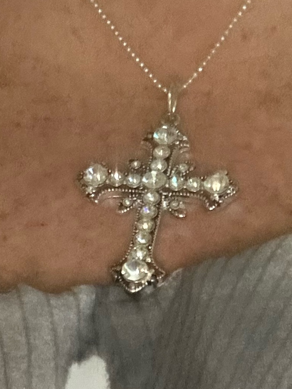 Sparkling Rhinestone Cross Necklace – Adjustable Chain - Picture 4 of 6